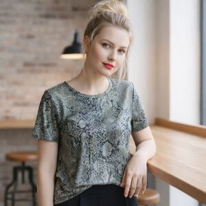 Allison Daley Abstract Reptile Print with Metallic detail Top